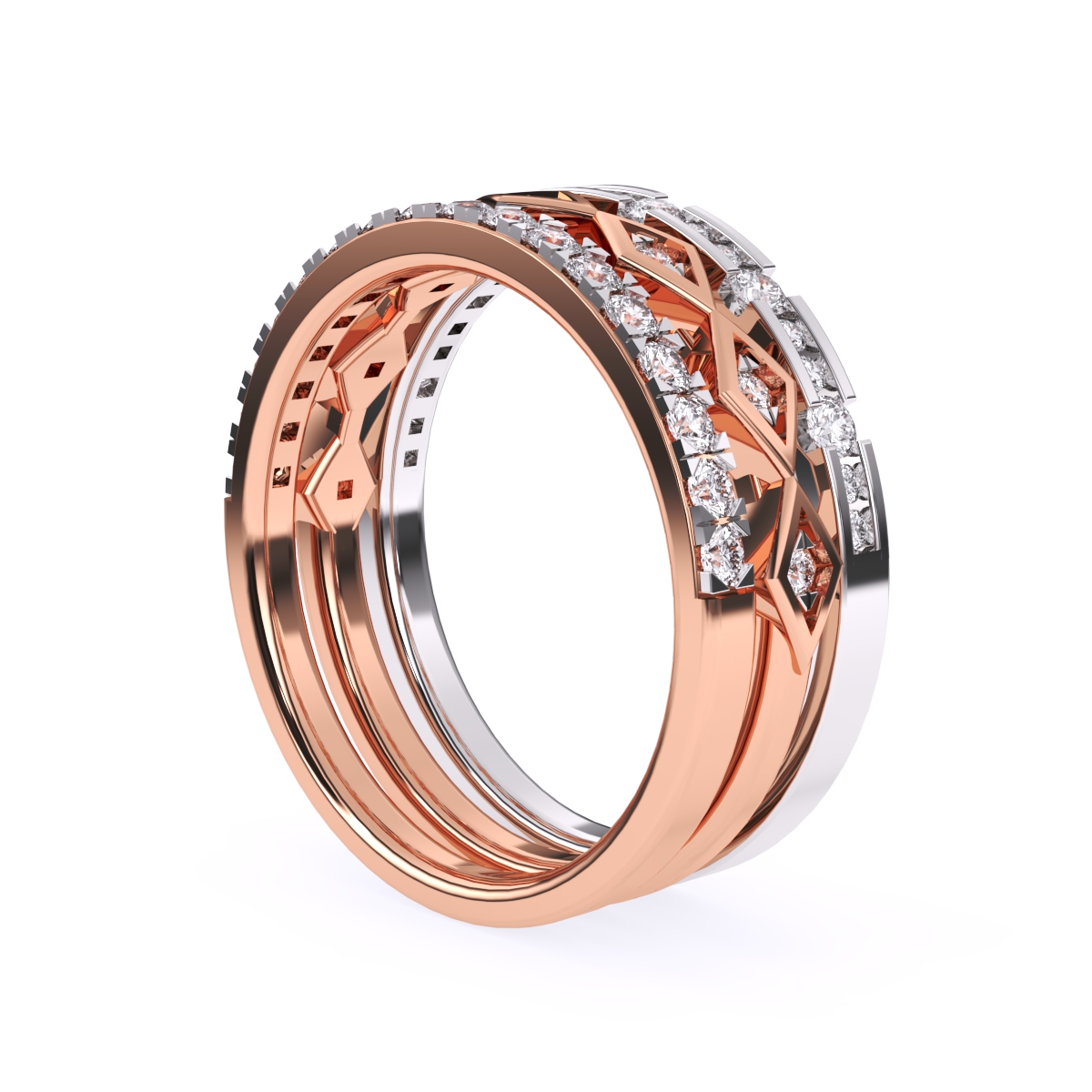 Impressive Three Row Diamond Wedding Band